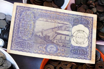 Rare Vintage Indian Currency, A background of old vintage Indian currency notes.