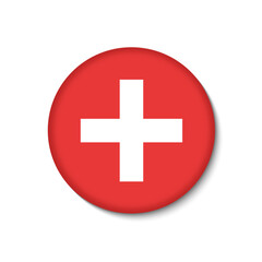Red and white cross icon pin. Health. Drugstore.