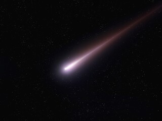 Meteor on a black background. Comet in space isolated. Shooting star, beautiful fireball.