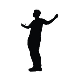 Happy man showing positive emotions and hand gesture. Silhouette of a man, hands stretched, vector.
Happy man, vector illustration.