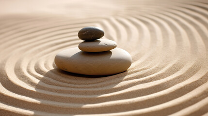 Fototapeta na wymiar Japanese Traditional Kushansui, Stone and Sand Waves, Tranquility in Balance 