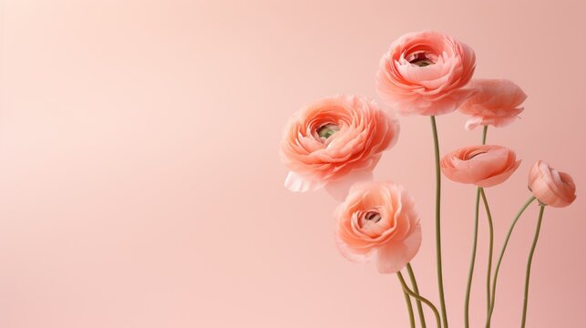 Peach ranunculus flowers.