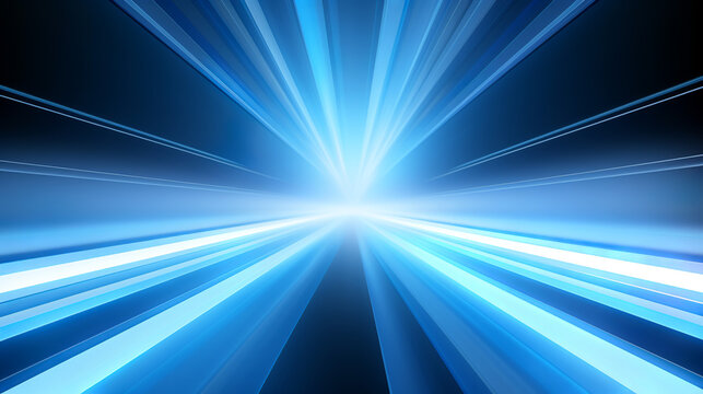 The image depicts a dynamic burst of light blue lines radiating from a central bright source, suggesting speed, energy, and futuristic technology.Background concept. AI generated.