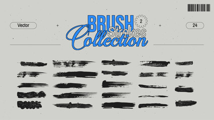 Grunge black brush strokes. Set of horizontal grungy smears, dry paint or distress texture, ink lines. Dirty hand drawn elements for graphic design.