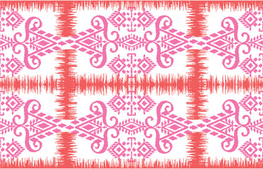 ikat Fabric Geometric Ethnic sealess Tribal pattern oriental traditional on pink and white background.Aztec style,embroidery,abstract,vector.design for texture,fabric,clothing,wrapping,carpet.