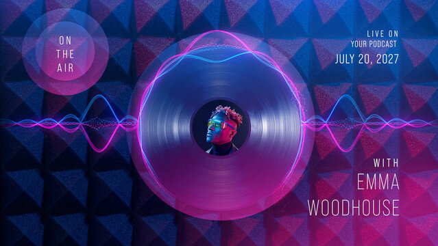 Neon Vinyl Records Round Audio Visualizer for Podcast