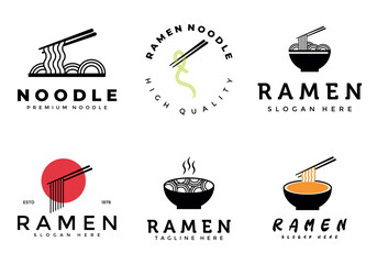 set and collection ramen noodle logo vintage vector illustration design, creative and simple - obrazy, fototapety, plakaty