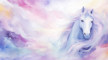 unicorn and girly background. Soft blue and violet rainbow pastel unicorn girly watercolour background