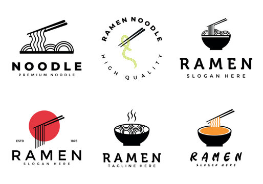set and collection ramen noodle logo vintage vector illustration design, creative and simple