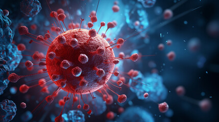 virus with disease cells and erythrocytes. pandemic health risk concept. Generative AI