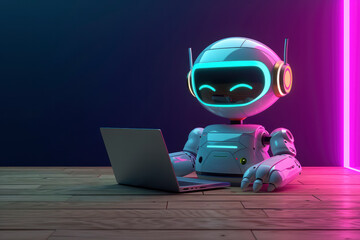 Ai Chatbot Faq Support Laptop, An artificially intelligent robo