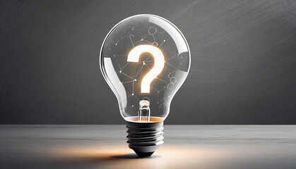 Creative idea or problem solving concept. Light bulb and question mark.	