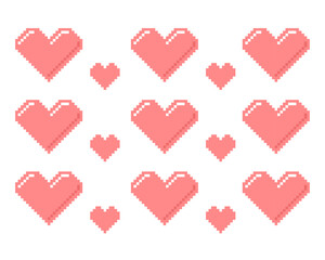 Pattern with stylized pixel pink hearts. Vector illustrations for Valentine's Day.	