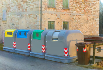 large bins for the separate collection of waste such as glass, plastic paper