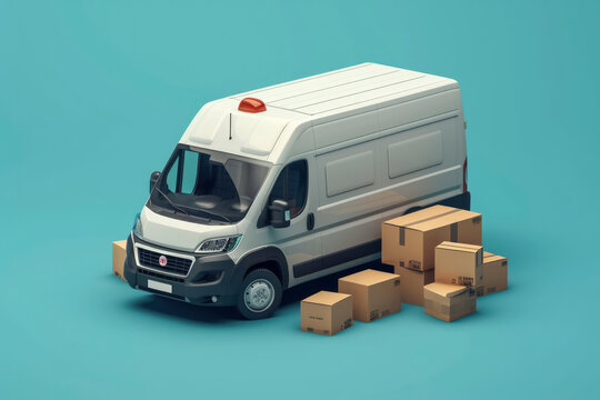 Delivery Van with Box cargo, Delivery and online shopping concept