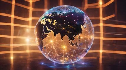 Digital image of Globe.  Futuristic global internet network background. Futuristic connect world digital, AI generated image