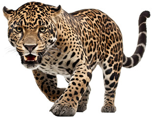 Obraz premium angry leaping jaguar illustration PNG element cut out transparent isolated on white background ,PNG file ,artwork graphic design.
