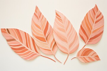 Hand drawing illustration peach fuzz color leaves isolated on white background.