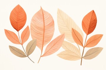 Hand drawing illustration peach fuzz color leaves isolated on white background.