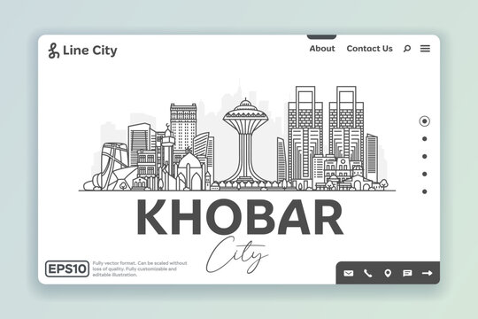 Khobar - Saudi Arabia architecture line skyline illustration. Linear vector cityscape with famous landmarks, city sights, design icons. Landscape with editable strokes.