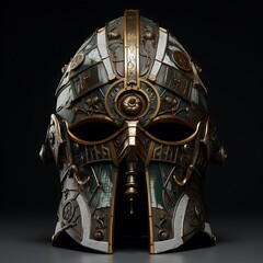 Fototapeta premium Spartan helmet on a dark background. 3d illustration.