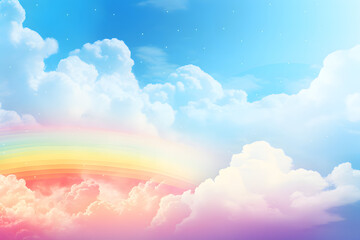 Rainbow with clouds in the sky background.