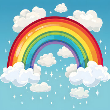 Rainbow with clouds in the sky background.