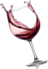 Wine Glass with Red Wine Splash Dynamic and Elegant Beverage Art cut out transparent isolated on white background PNG file