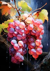Fototapeta na wymiar Purple Grapes, a burst of sunshine with a radiant watercolor painting of juicy, each one imbued with a natural gleam 