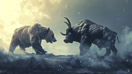 Foto op Aluminium Bear and bull wrestling symbolizing fluctuating markets, AI Generated © Shining Pro