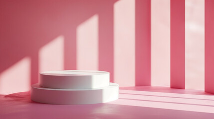 Product display pink podium for product presentation.