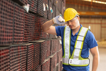 Sick Engineer Worker Touch His Forehead with Dizziness Symtom