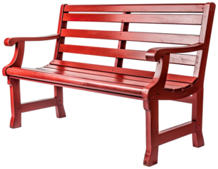 Red wood bench illustration PNG element cut out transparent isolated on white background ,PNG file ,artwork graphic design.