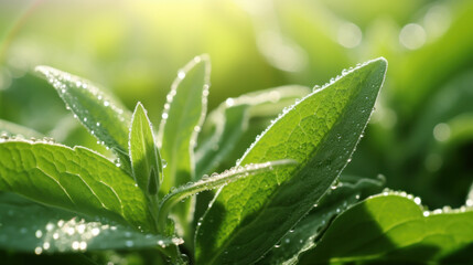 Close up of the leaves of a stevia plant. - obrazy, fototapety, plakaty