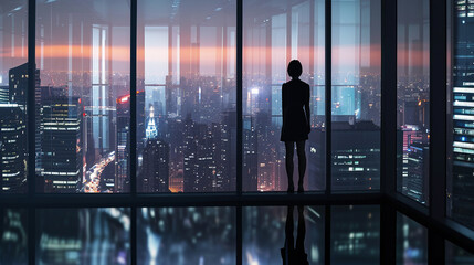 Woman CEO standing in her high-rise office, AI Generated