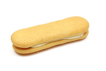 Vanilla cream filled ladyfinger dessert snack isoalted on white background