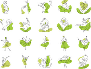 Ballet Dancer ballerina Print one line mininal vector illustration set