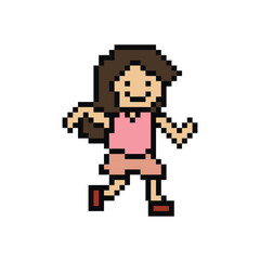 Cute pixel cartoon 8bit character woman run or running lifestyle ventor for decoration life style 8 bit female jog marathon exercise vector.