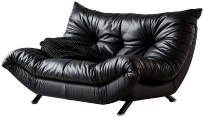 black leather sofa , Black modern futon illustration PNG element cut out transparent isolated on white background ,PNG file ,artwork graphic design.