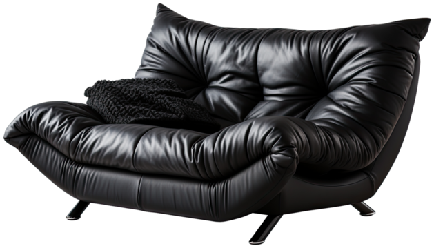 black leather sofa , Black modern futon illustration PNG element cut out transparent isolated on white background ,PNG file ,artwork graphic design.