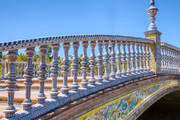 Decorative railing in the Plaza de Espana in Seville, Spain
