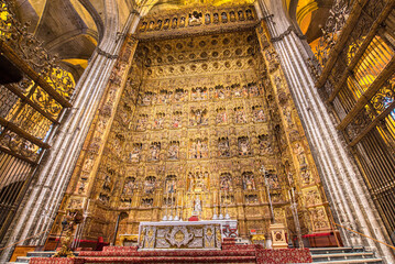 Interior of the Cathedral of Sevilla in Seville, Spain