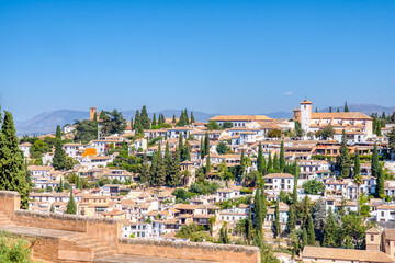 Fototapeta na wymiar View of old historic homes of Granada, Spain from the Alhambra