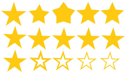 5 star vector icons. Set of star symbols isolated. Rating star signs collection