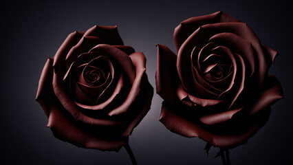close up of black rose petals on black background with copy space