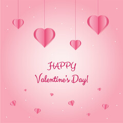 Valentine's Day card with pink background and paper cut hearts. Place for text editable. Happy Valentine's day  template with hearts, banner, cover, poster, flyer. pink color, pastel