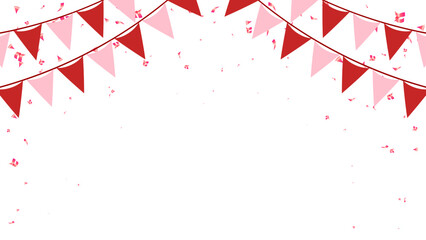 Pink and red flag hanging on a string isolated background. festive vector illustration - obrazy, fototapety, plakaty