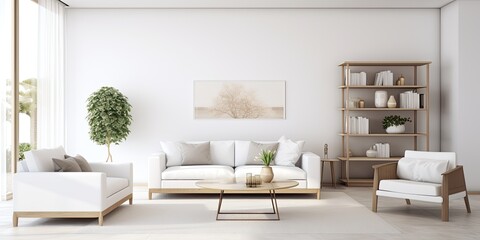 Contemporary white furniture in living room interior.