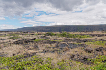 View of the beautiful landscape from the Kilauea Iki Volcano crater hike, Volcanoes National Park in Big Island Hawaii