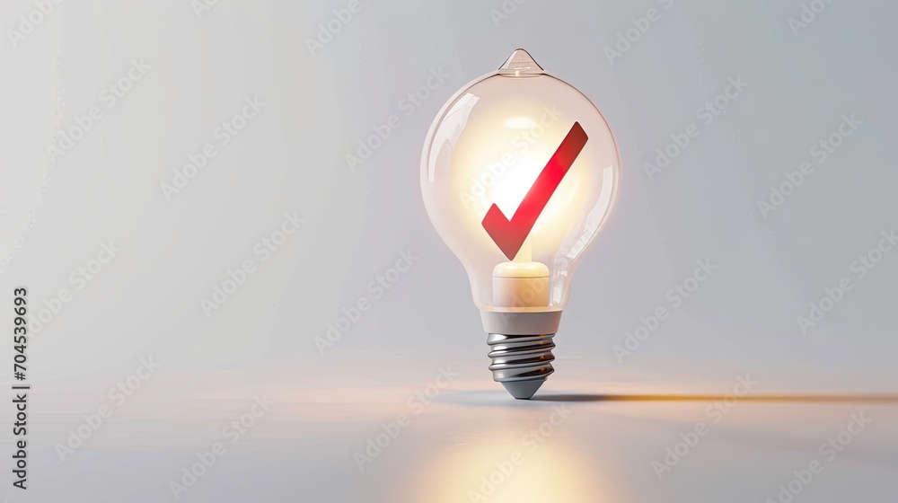 Poster light bulb with a check mark in it